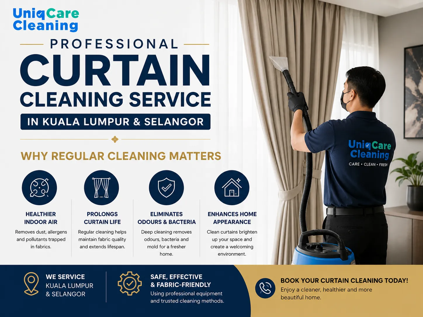 cleaner using steam cleaning the curtain